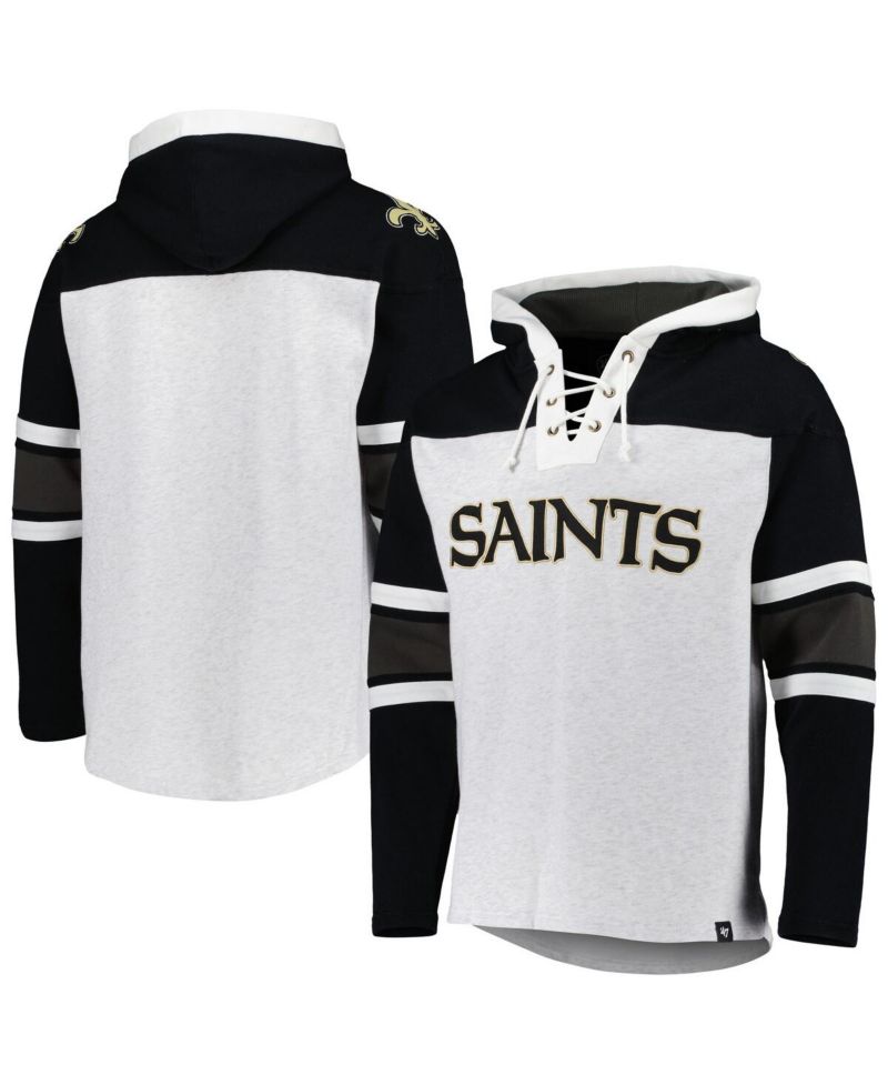 Men's New Orleans Saints Heather Gray Gridiron Lace-Up Pullover Hoodie