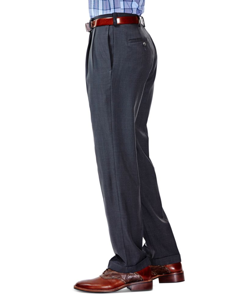 Men's ECLO Stria Classic Fit Pleated Hidden Expandable Waistband Dress Pants