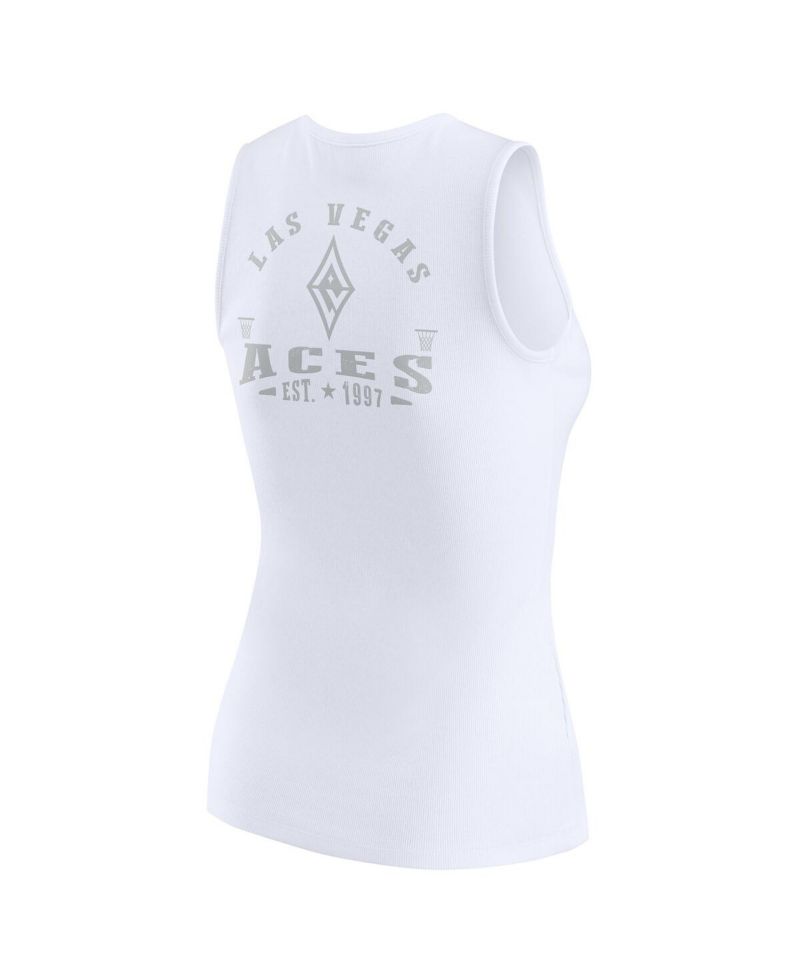 Women's White Las Vegas Aces Rib-Knit Henley Tank Top