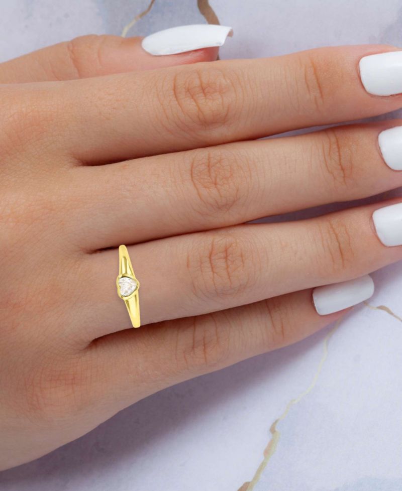 Cubic Zirconia Heart Solitaire Ring in 14k Gold-Plated Sterling Silver