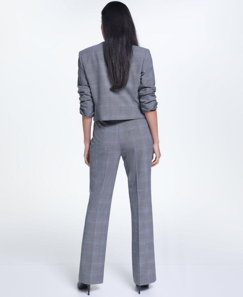 Women's Cropped Plaid Collarless Jacket
