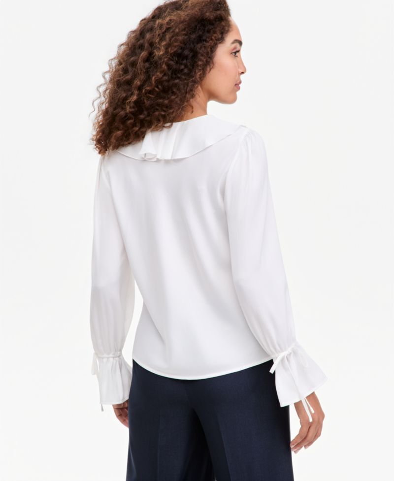 Women's V-Neck Long-Sleeve Ruffle Blouse