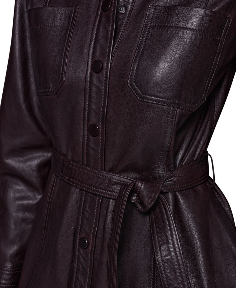 Women's Long-Sleeve A-Line Collared Leather Shirt Dress