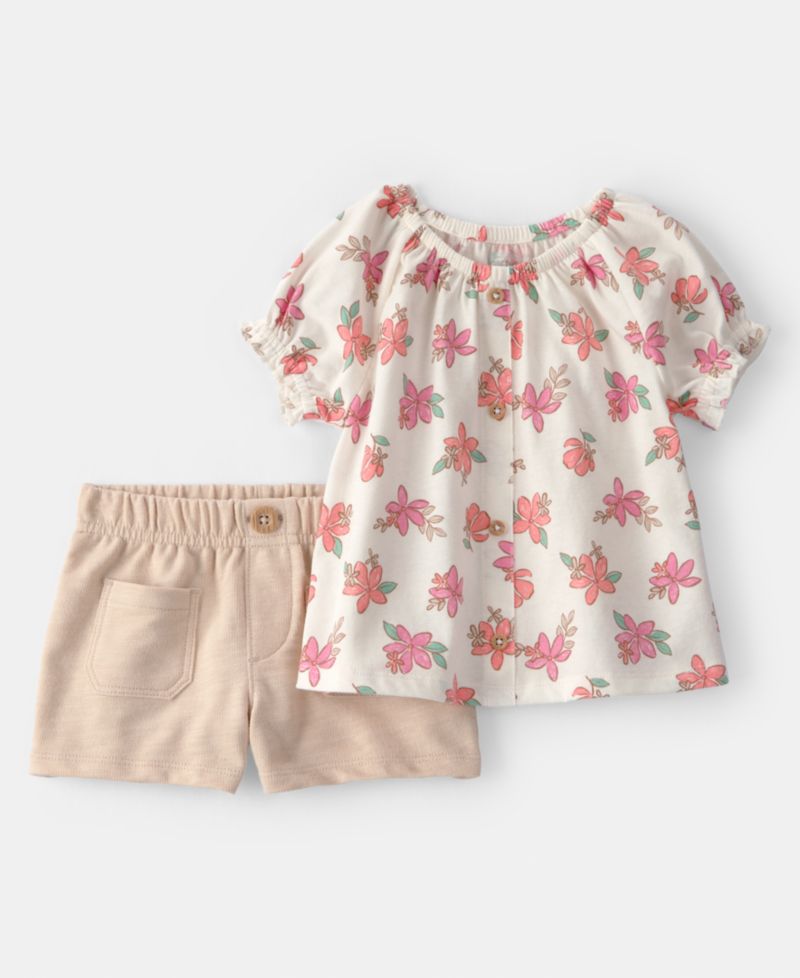 Baby Girls' Floral Top and Shorts, 2-Piece Set