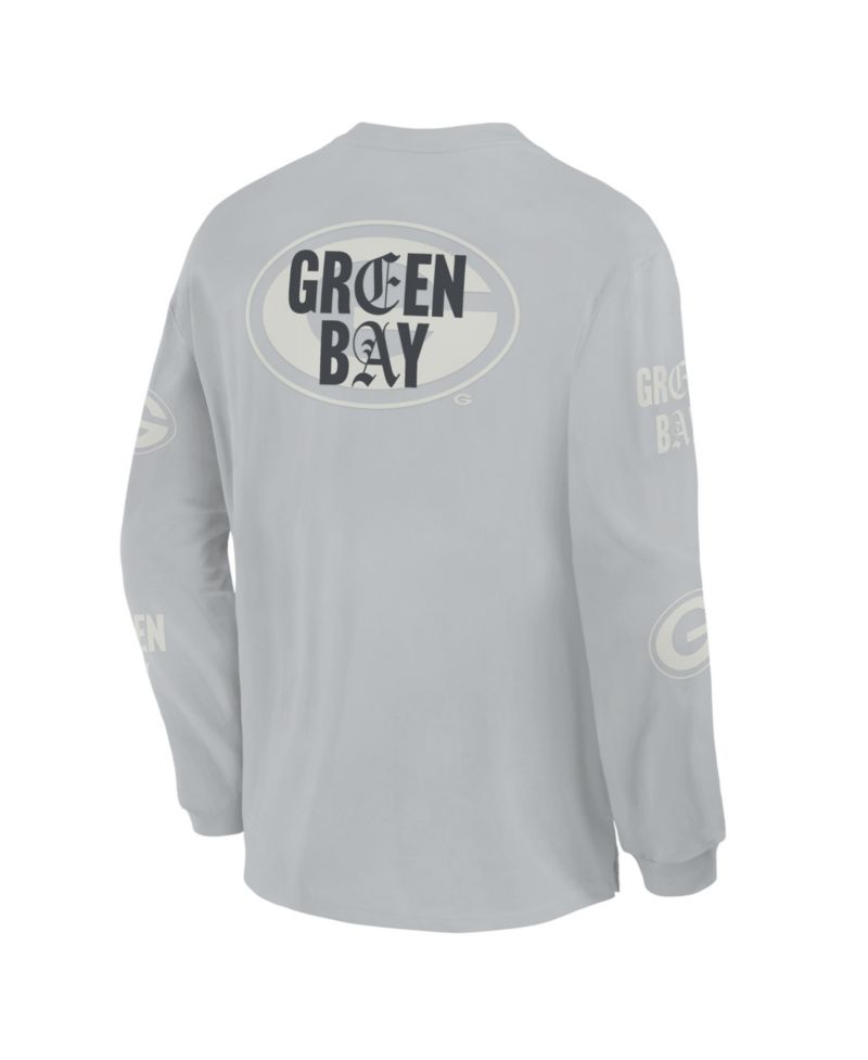 Men's Gray Green Bay Packers Oversized Type Play Long Sleeve T-Shirt