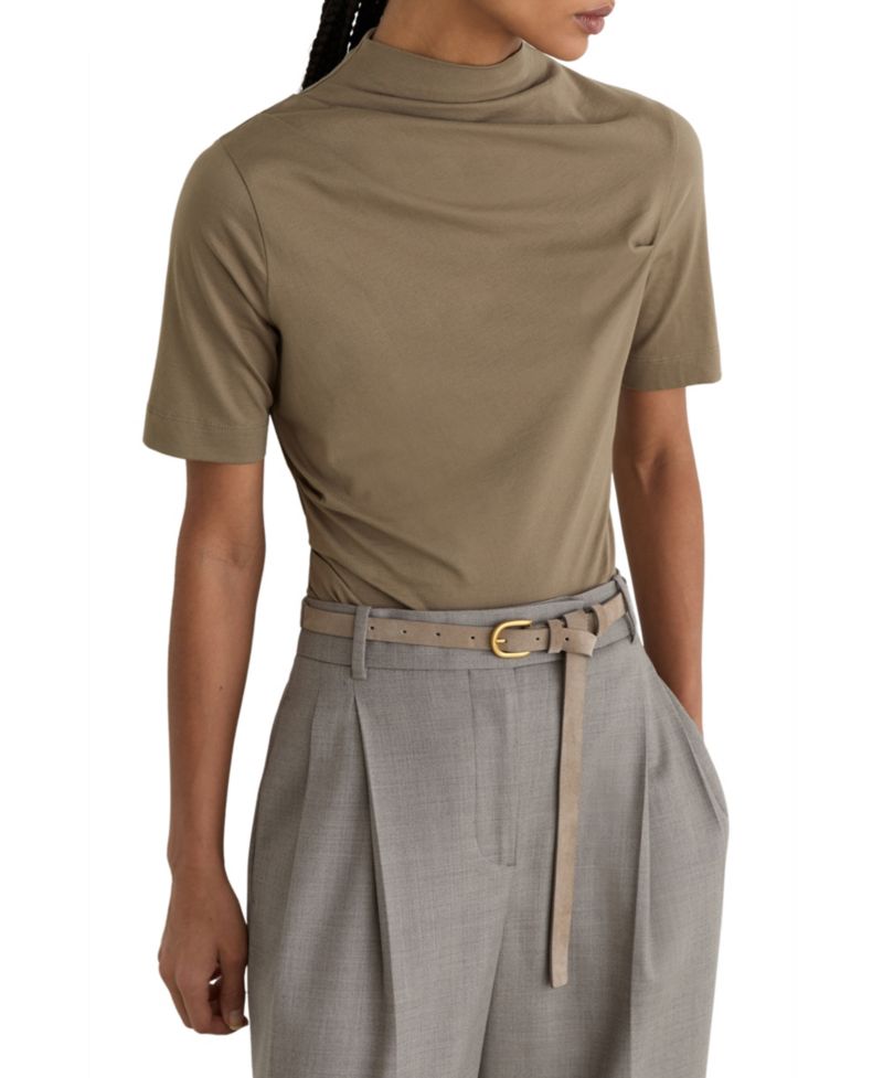 Women's Tulia High-Neck Draped Short-Sleeve Top