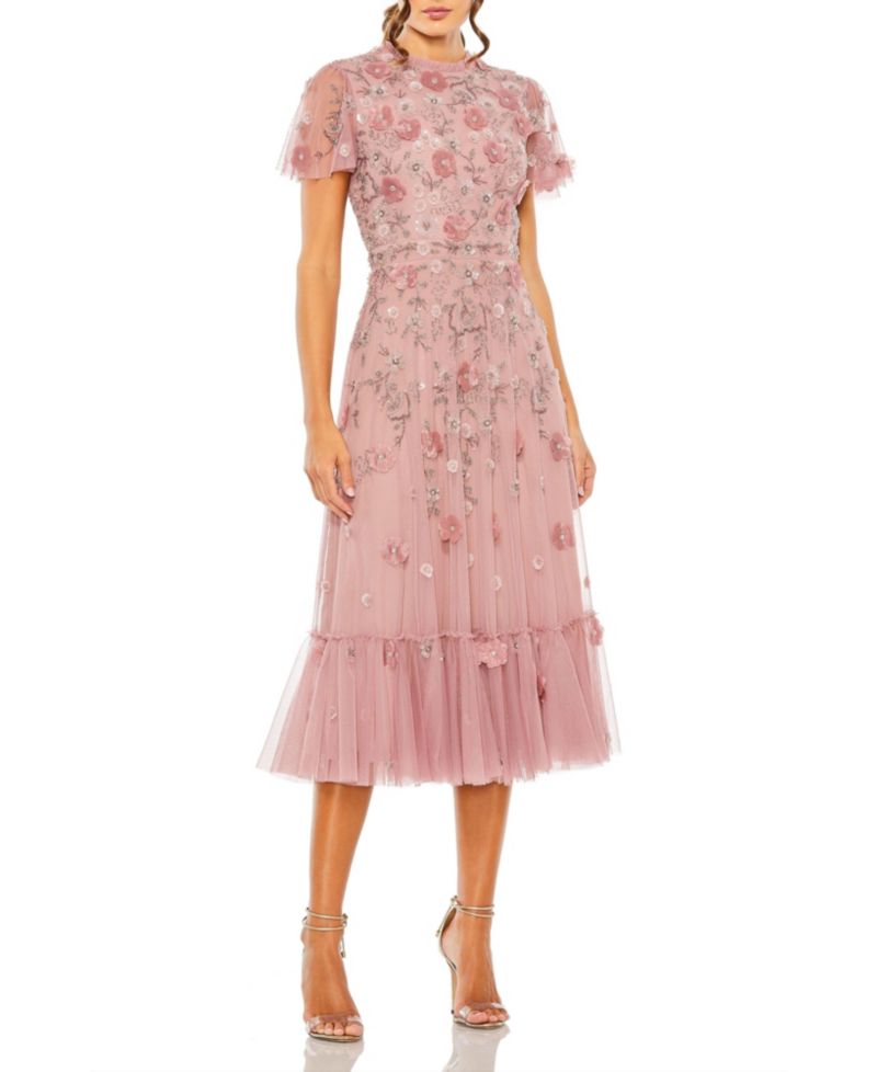 Women's Embellished High Neck Cap Sleeve A Line Dress