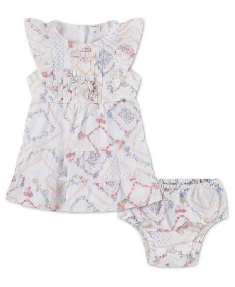 Baby Girls' Pintuck Flutter Dress and Diaper Cover, 2-Piece Set