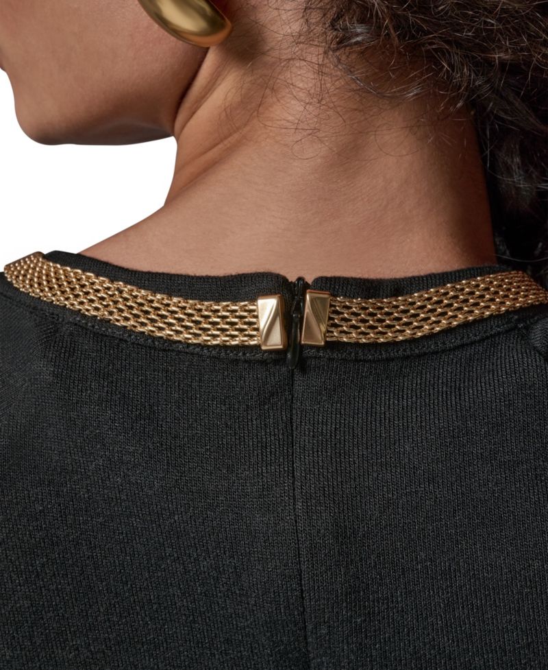 Women's Necklace Detail Long-Raglan Sleeves Keyhole Cutout Pullover Sweater