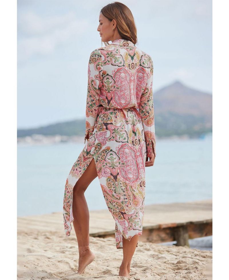 Women's Viscose Printed Button Down Multiway Scoop-Neck Midi Dress