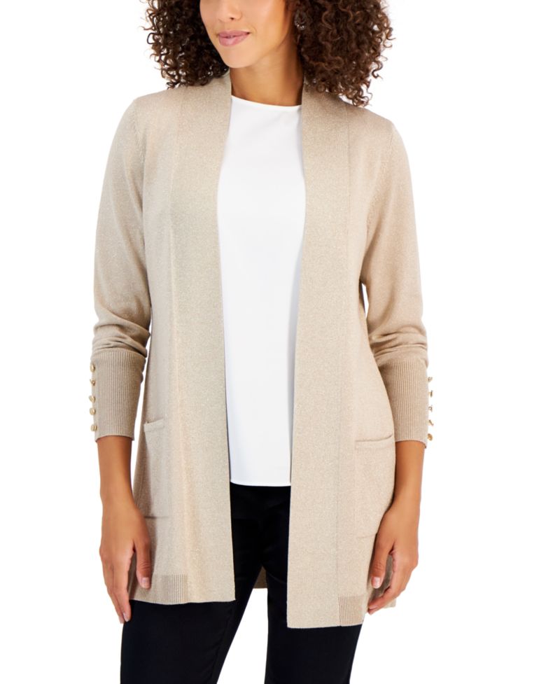Petite Open-Front Buttoned-Cuff Cardigan
