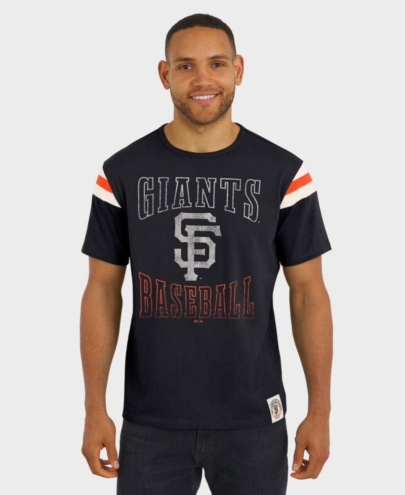 Darius Rucker Collection By Men's Black San Francisco Giants Distressed Sleeve Stripe T-Shirt