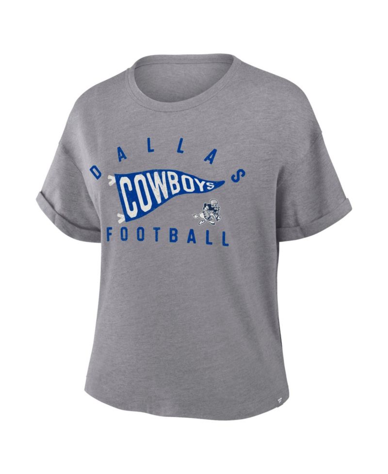 Women's Heather Gray Dallas Cowboys Pennant Wave Tribute Tri-Blend Boxy T-Shirt