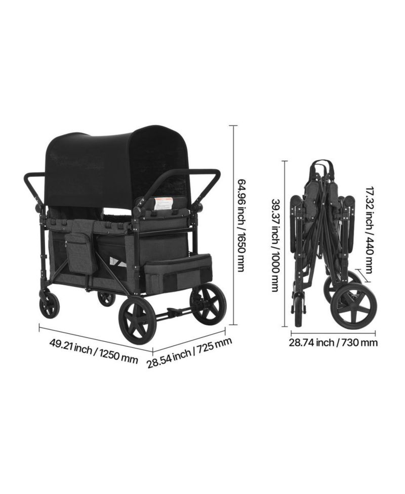 4 Seat Wagon Stroller 330 lb Foldable Push Pull with Canopy