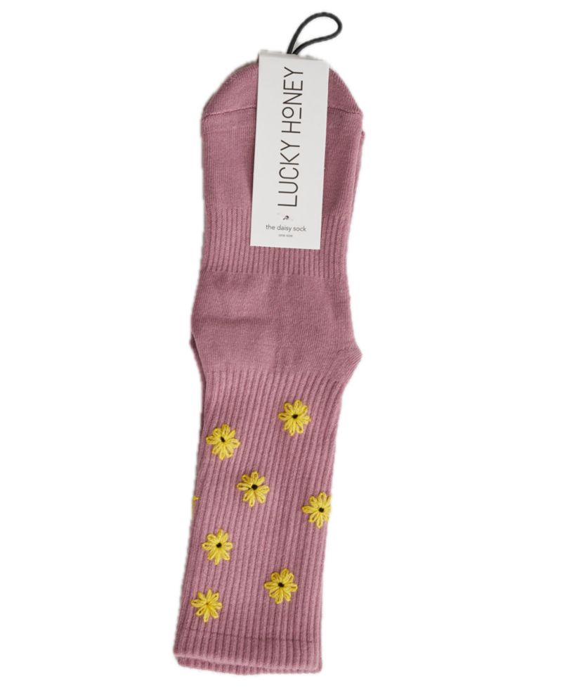 Women's Daisy Grip Embroidered Daisies Honeycomb Grip Crew Socks