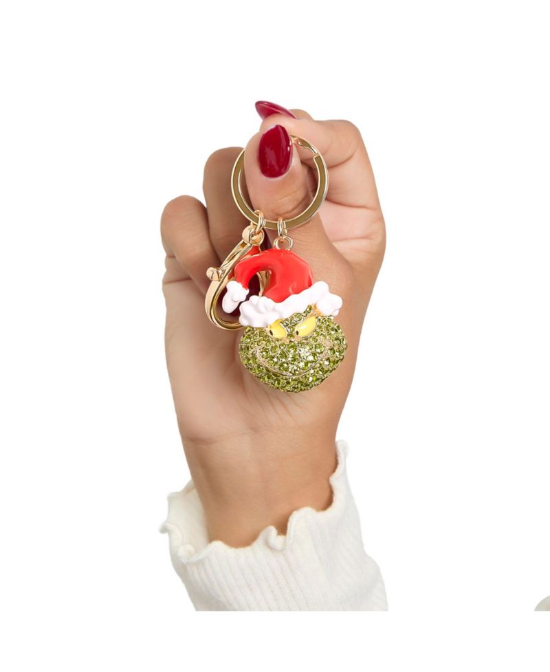 The Grinch Crystal Keychain with Santa Hat, Gold-Tone