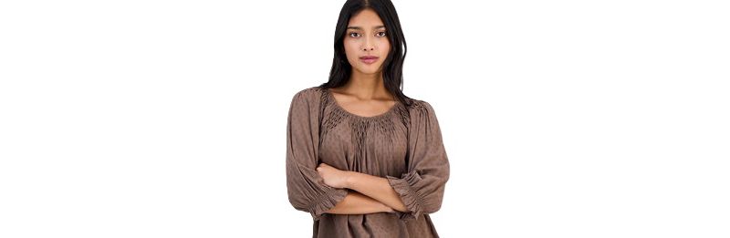 Petite Scoop Neck Elbow-Sleeve Blouse