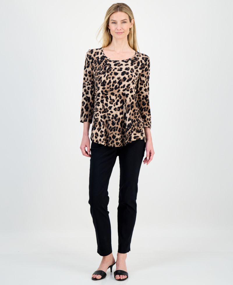 Women's Printed Scoop-Neck 3/4-Sleeve Top