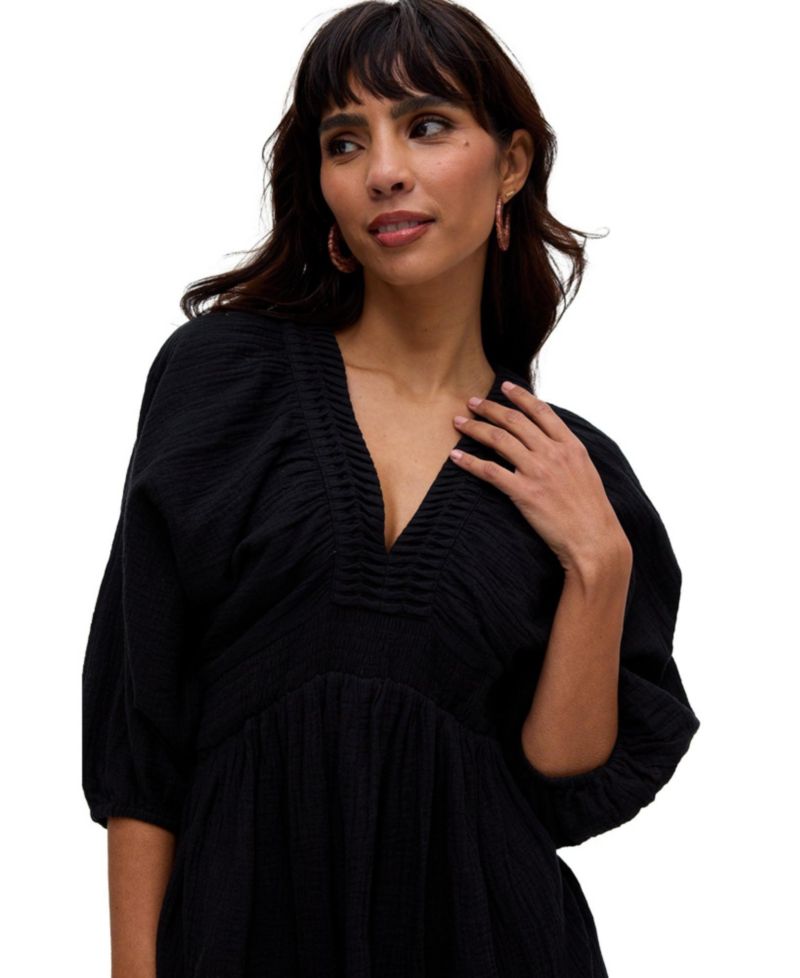 Women's Soipoi Ruched V-Neck Midi Dress