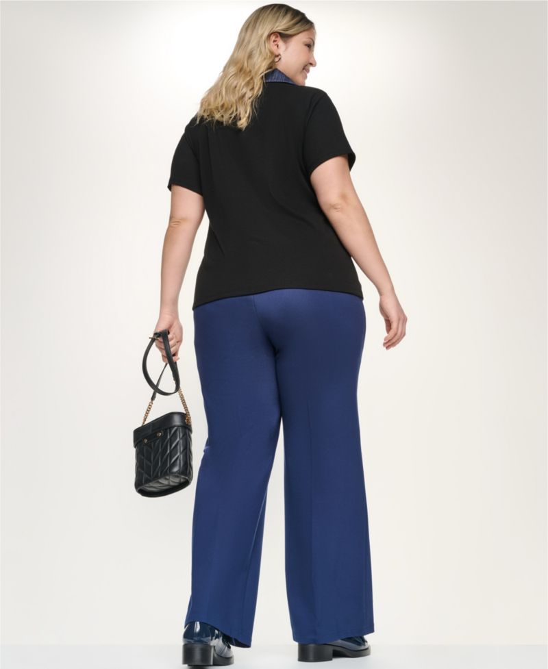 Plus Size Collared Short Sleeve Pull-On Top