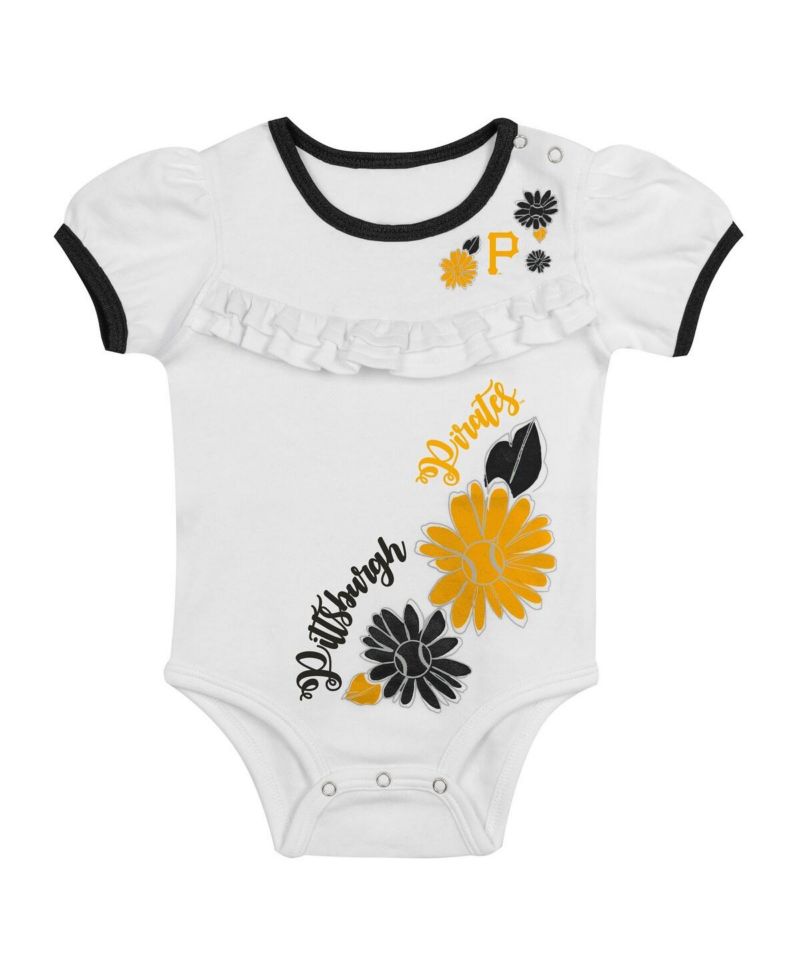 Baby Boys and Girls 3-Piece White/Black Pittsburgh Pirates Sweet Catcher Bodysuit, Headband and Skirt Set