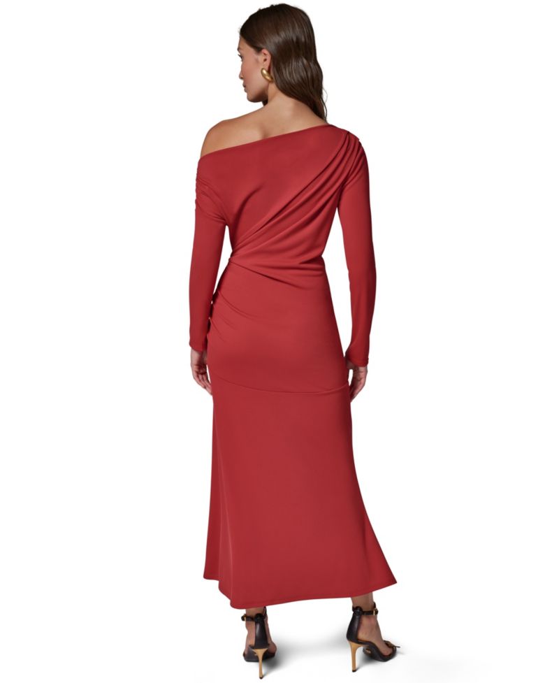 Women's Off-the-Shoulder Long-Sleeve Ruched Maxi Dress