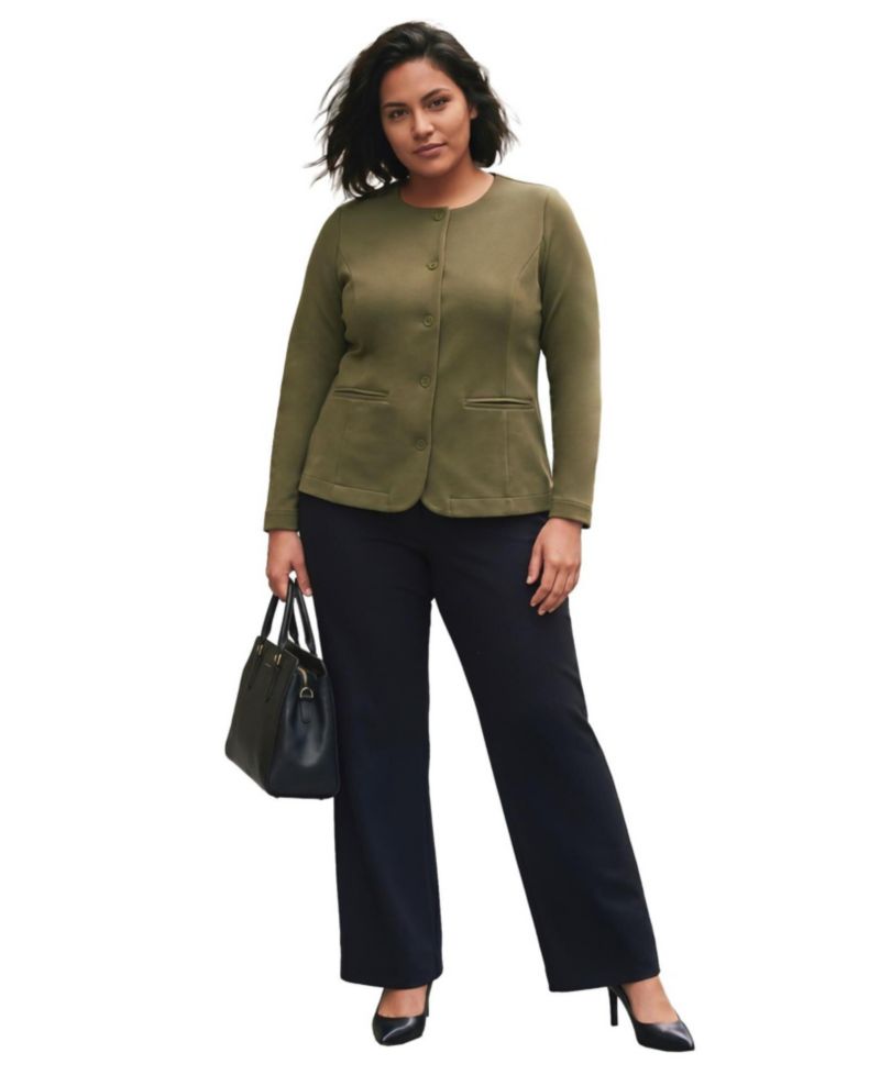 Plus Size Ponte Button Scoop-Neck Blazer