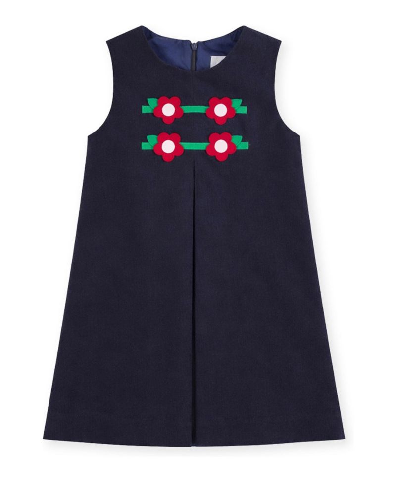Girl's (4-6X) Corduroy Jumper with Flowers Dresses