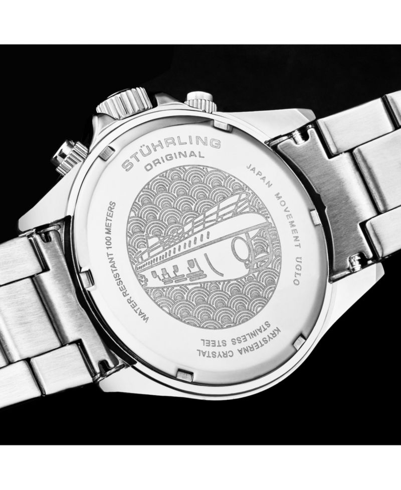 3960 Men's Chronograph Watch Quartz Japan VR32 Ice Blue Dial Black Tachymeter Bezel Silver Tone Case Stainless Steel Bracelet Date Window