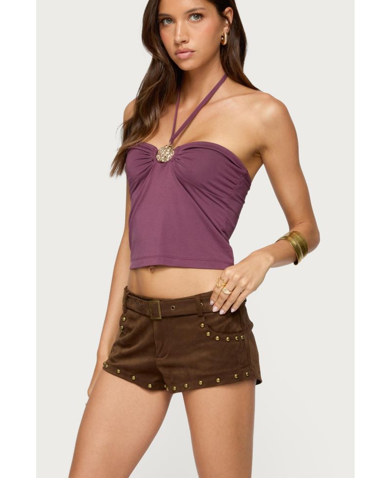 Women's Abstract Metal Detail Halter Top