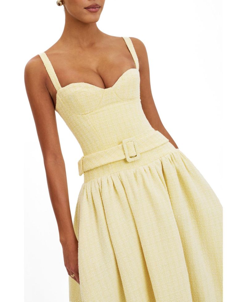 Women's Tiana Butter Yellow Sweetheart Belted Midi Dress