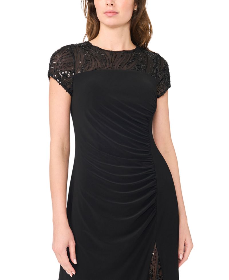 Petite Split Sleeve Overlay Max Sequin Side-Slit Dress