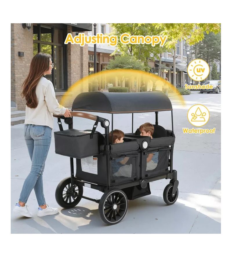 Baby All-Terrain Wagon Stroller for Two with Canopy, Snack Tray, Storage and Shock-Absorbing Wheels