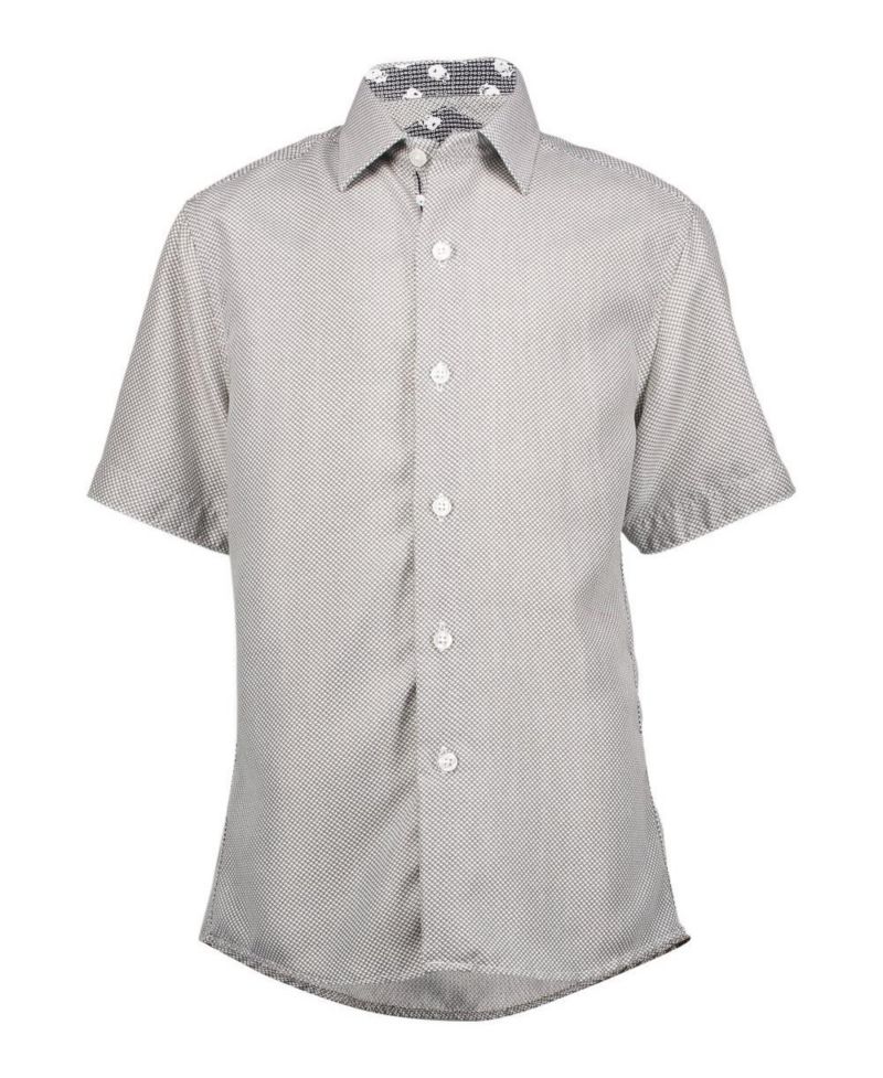 Little Boys Blue Micro Houndstooth Button-Down Slim Fit Short Sleeve Shirt