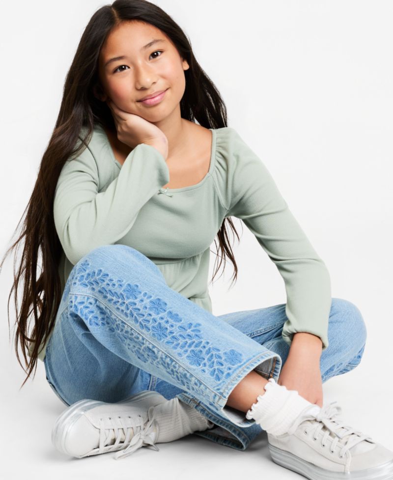 Girls' 5-16 Long-Sleeve Babydoll Top