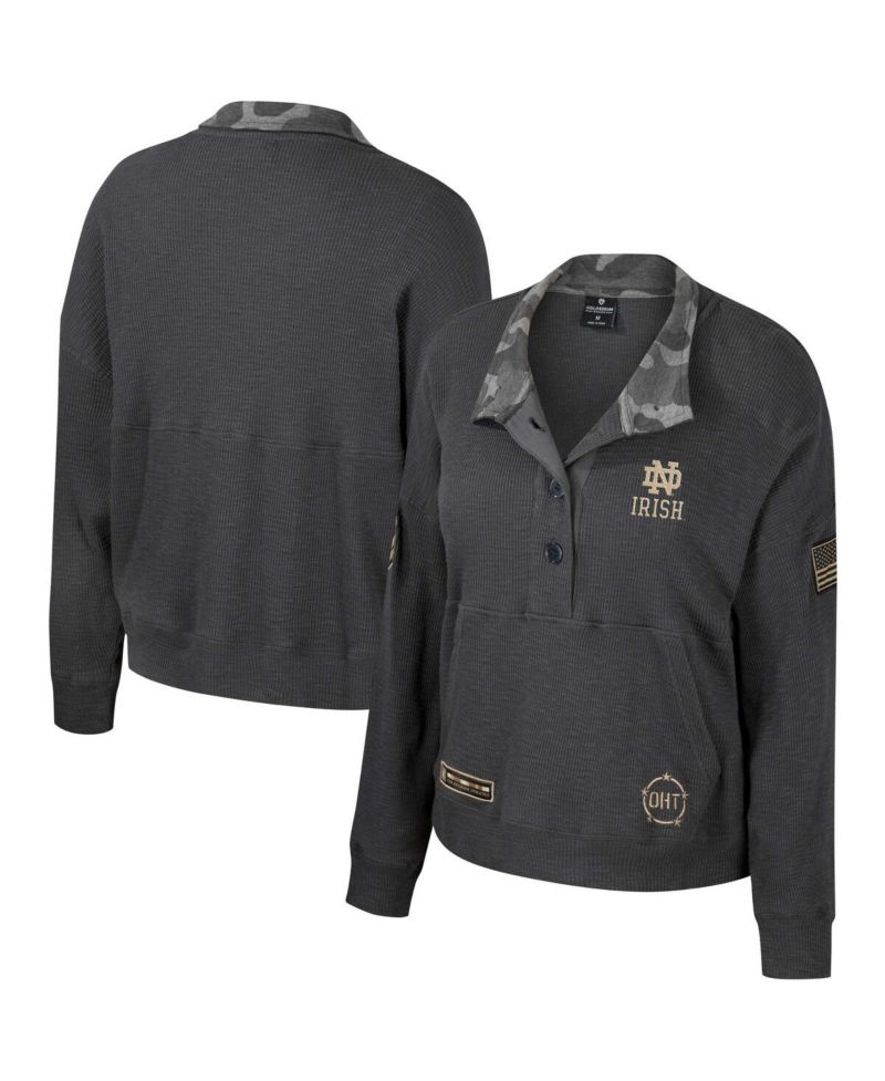 Women's Heather Charcoal Notre Dame Fighting Irish OHT Military-Inspired Appreciation Payback Henley Thermal Sweatshirt