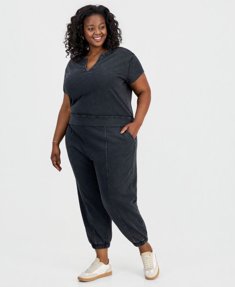 Trendy Plus Size Cropped French Terry Top