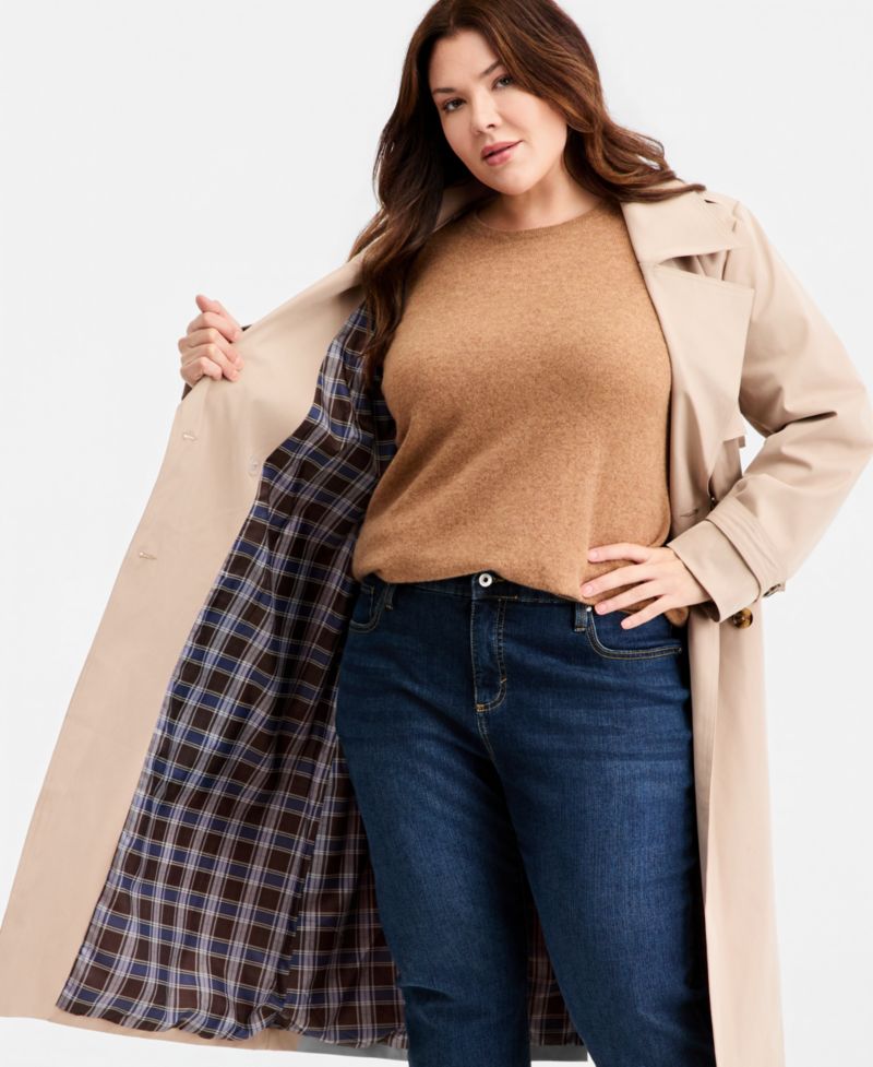 Plus Size Double-Breasted Belted Trench Coat
