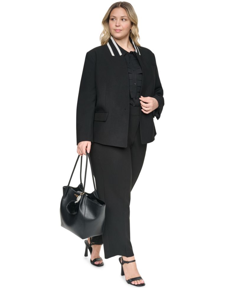Plus Size One-Button Reverse Lapel Banded Blazer