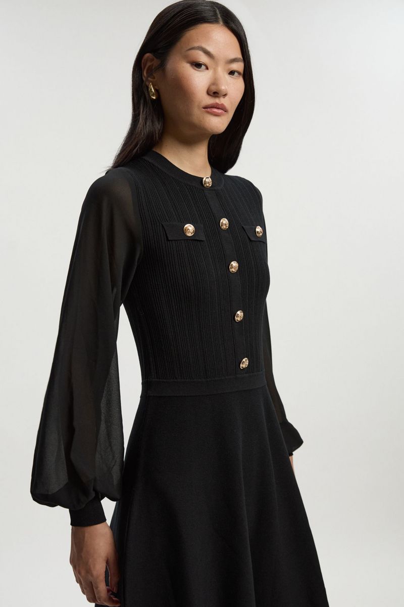 Women's Chiffon Sleeve Military Mini Knit Dress