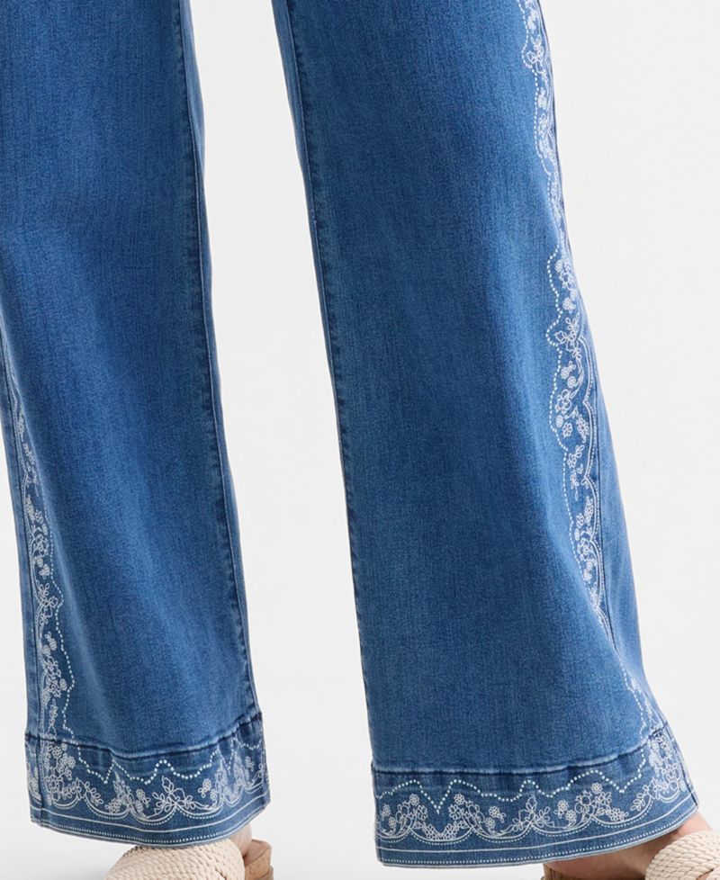 Women's Printed High-Rise Five-Pocket Wide-Leg Jeans
