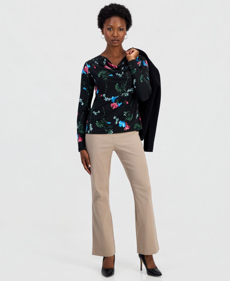 Petite Floral-Print Cowl Neck Top