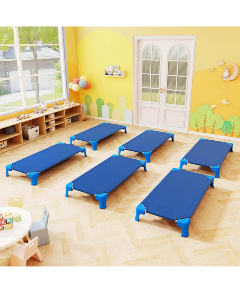 6 Pack Stackable Daycare Cots with Easy Lift Corners Heavy-Duty Metal