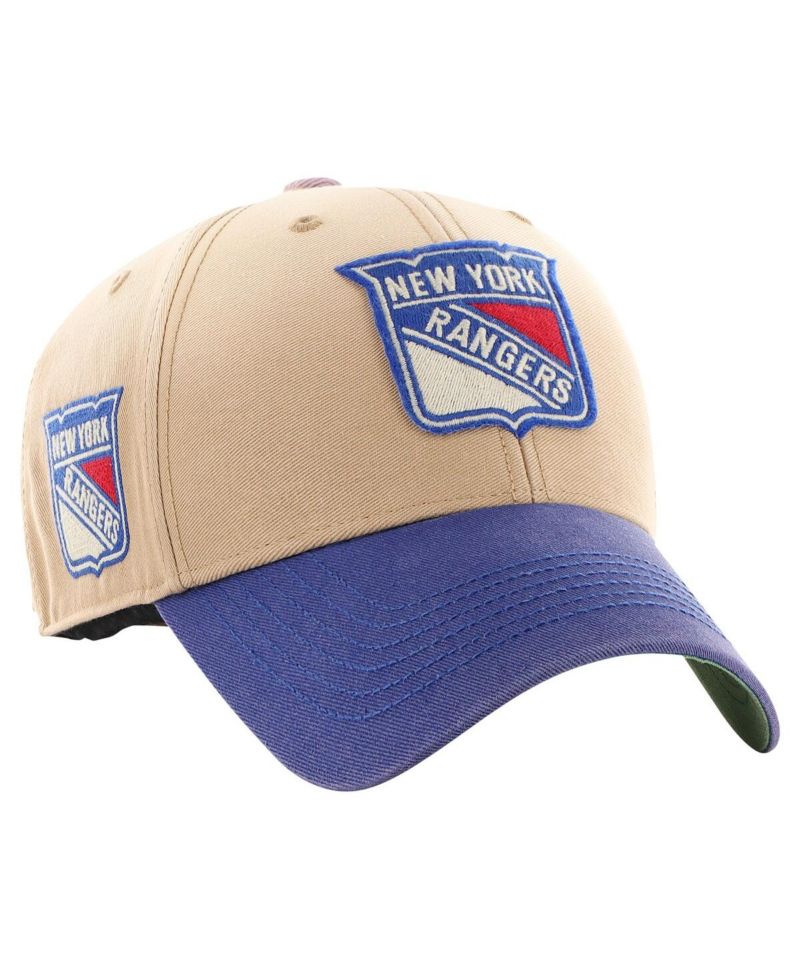 Men's Khaki, Blue Distressed New York Rangers Dusted Sedgwick MVP Adjustable Hat