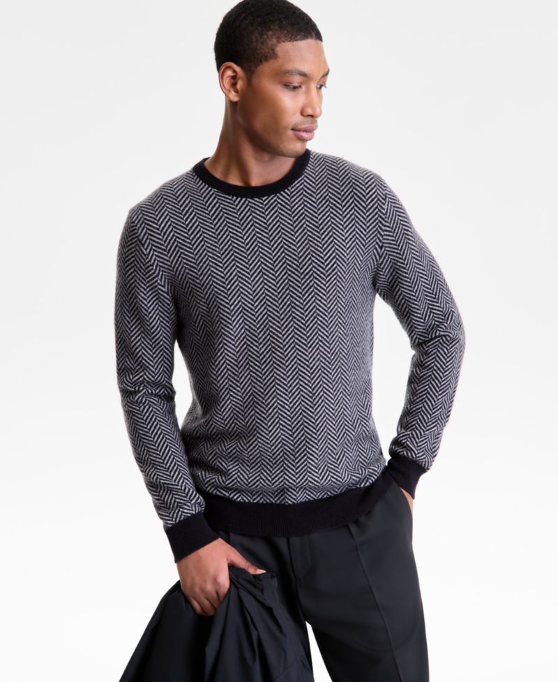 Men's Regular-Fit Herringbone 100% Cashmere Sweater