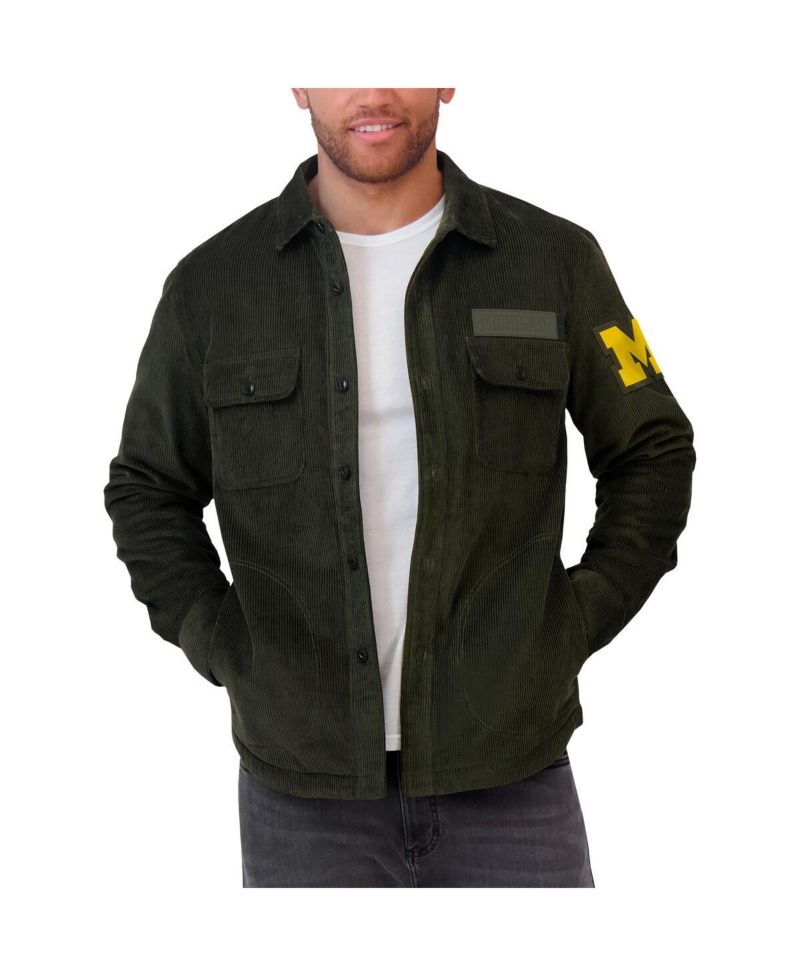 Men's Olive Michigan Wolverines Corduroy Full-Button Shacket