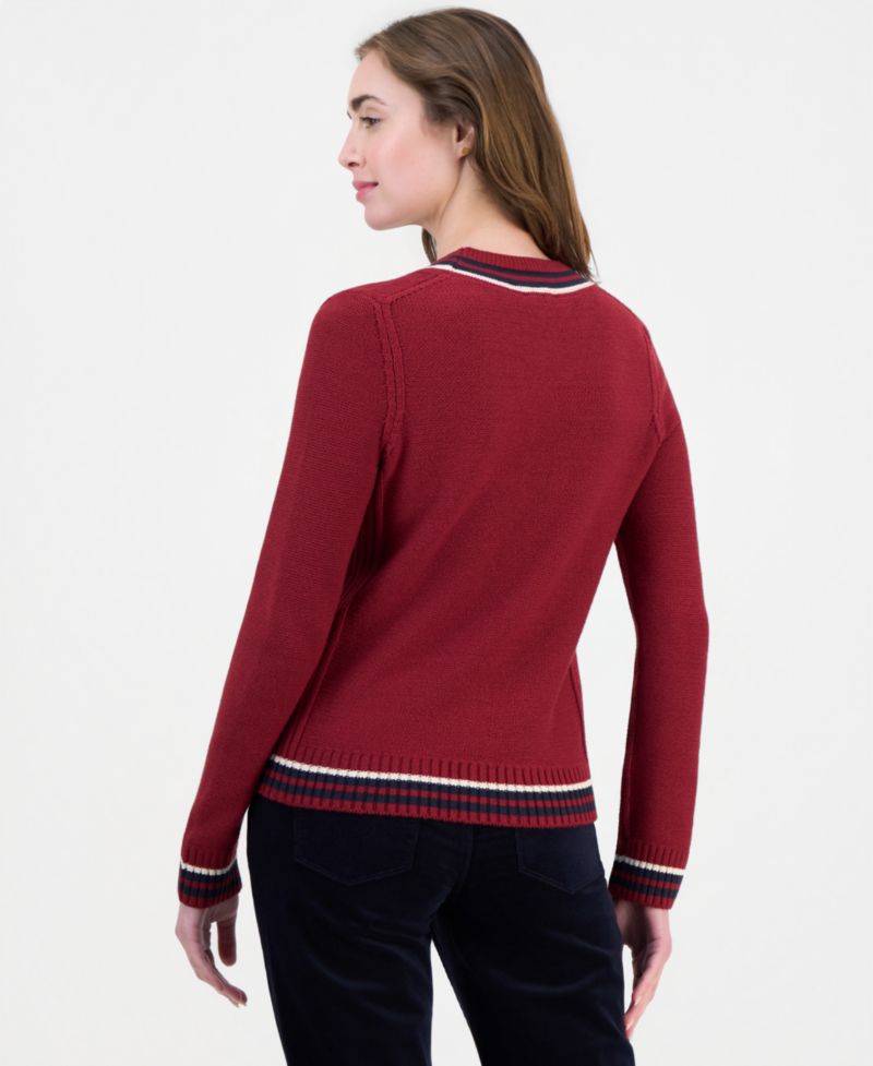 Women's V-Neck Varsity Tipped Sweater