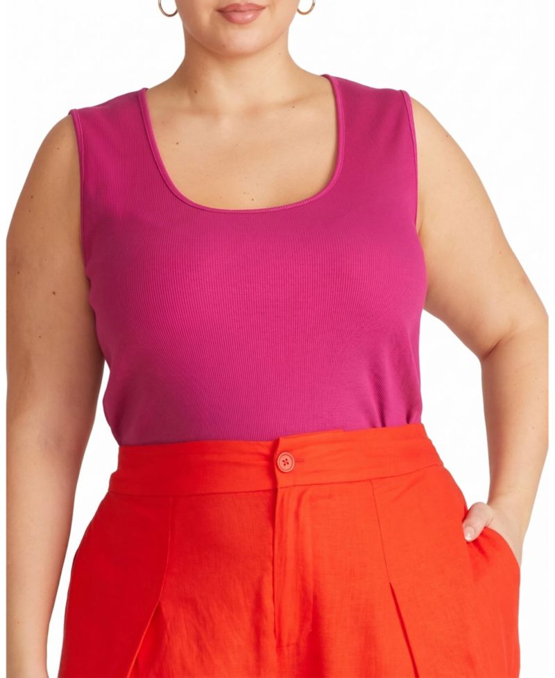 Plus Size Daisy Fitted Ribbed Cotton-Blend Tank Top