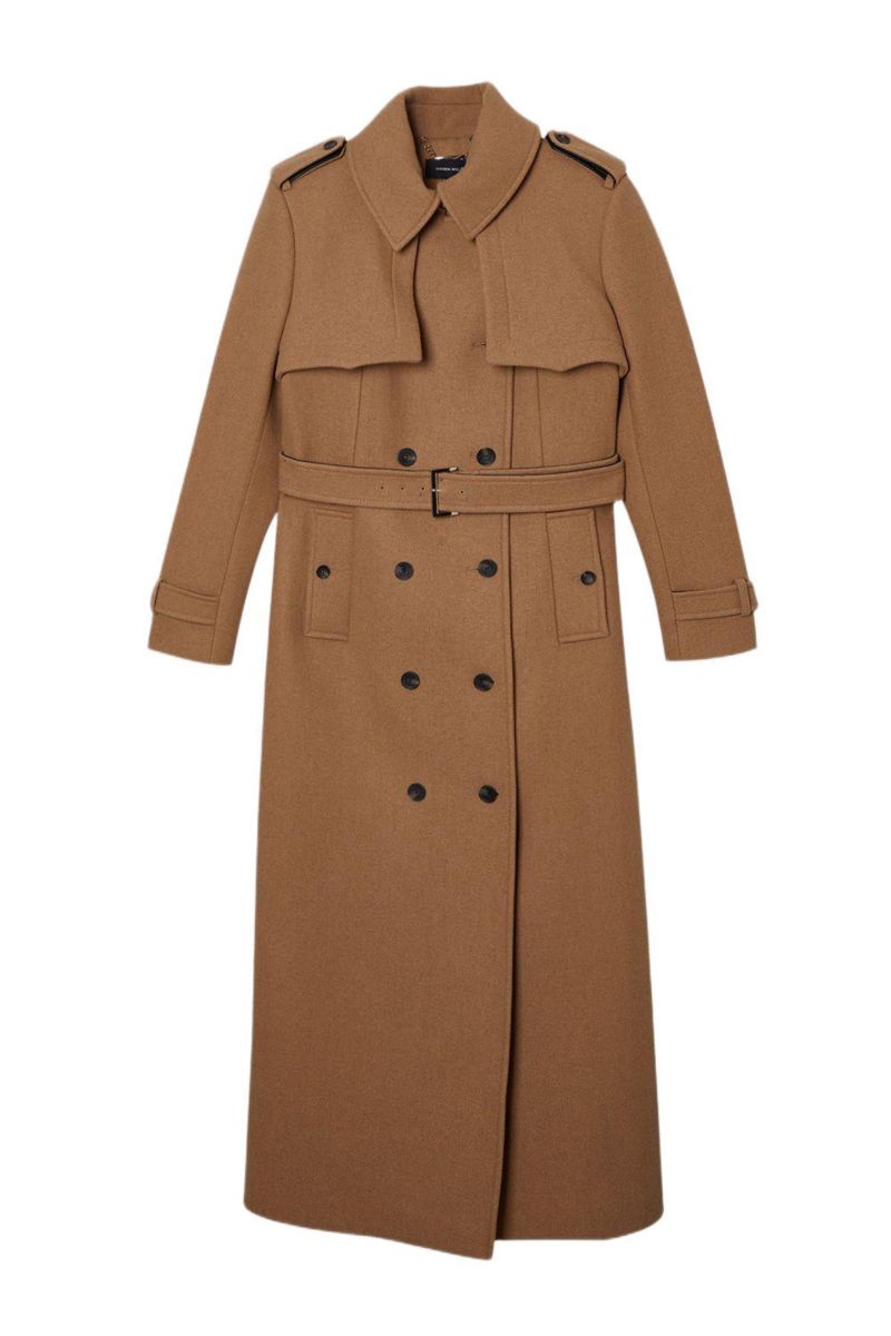 Women's Wool Mix Belted Trench Maxi Coat.
