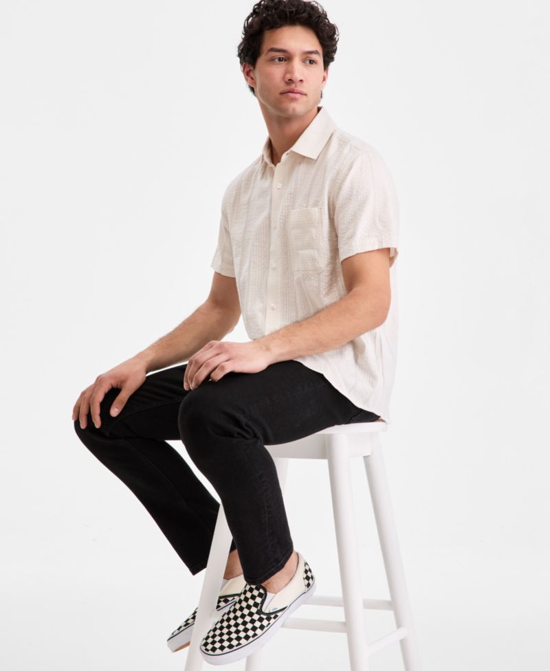 Men's Textured-Stripe Short-Sleeve Shirt